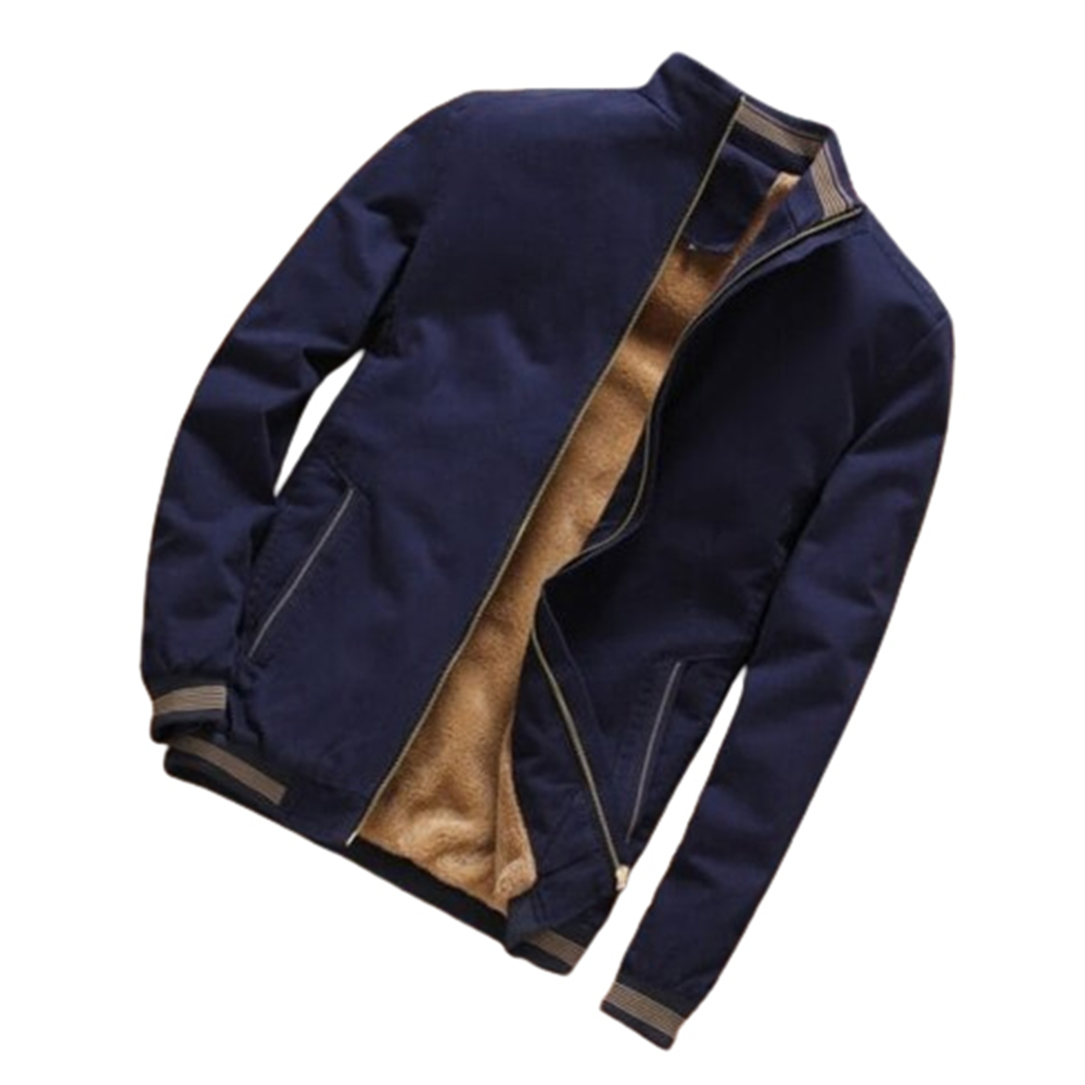 Fleece Micro Fiber Winter Jacket For Men - Navy Blue - J-138