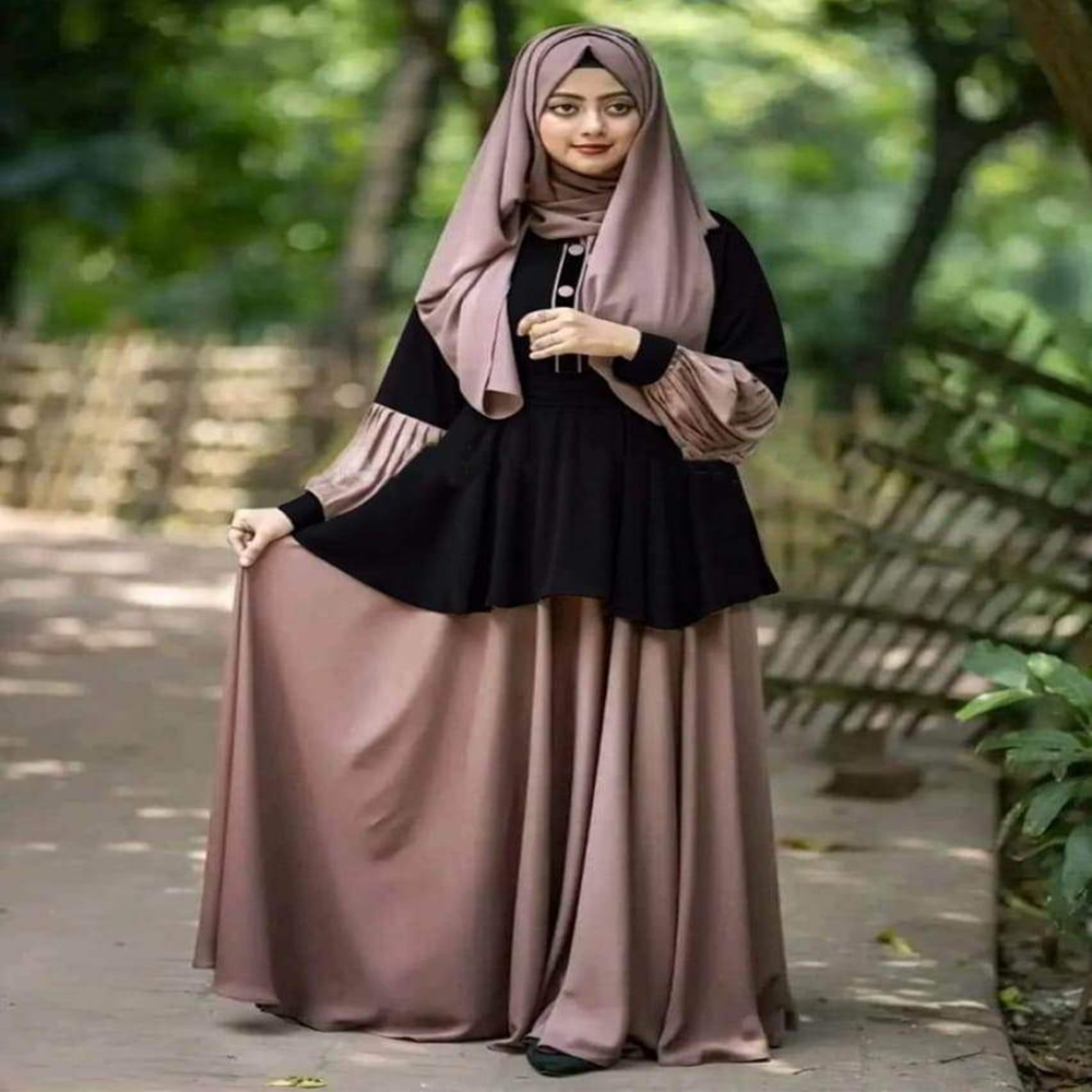 Dubai Cherry Kohinur Kaftan Abaya Burkha For Women - Deep Mauve and Black - 20