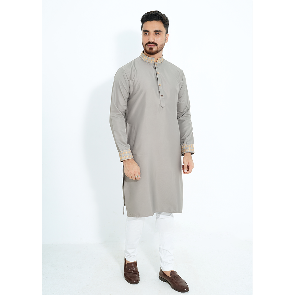 Dubai Cherry Premium Panjabi For Men - Grey - 2526