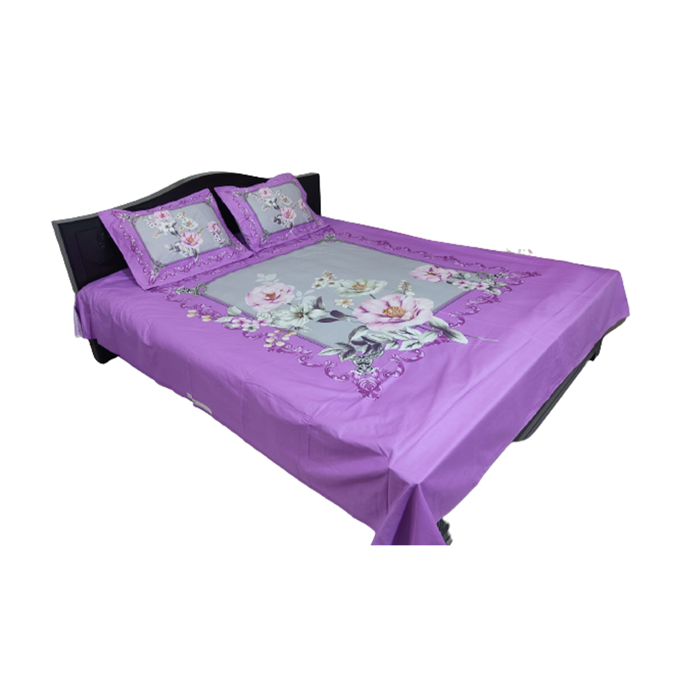 King Size Cotton Panel Double Bed Sheet - Purple - ST-285