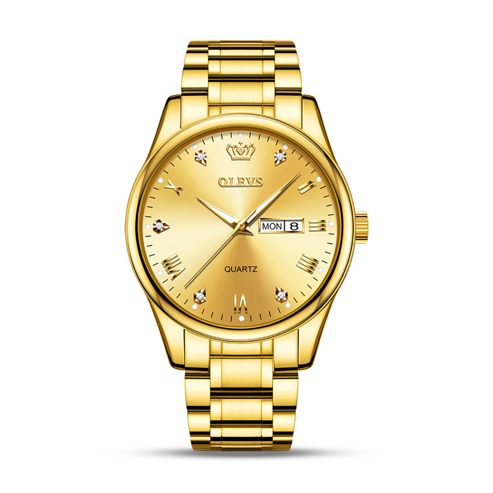 Olevs 5563 Stainless Steel waterproof Quartz wrist watch for Couple - Golden