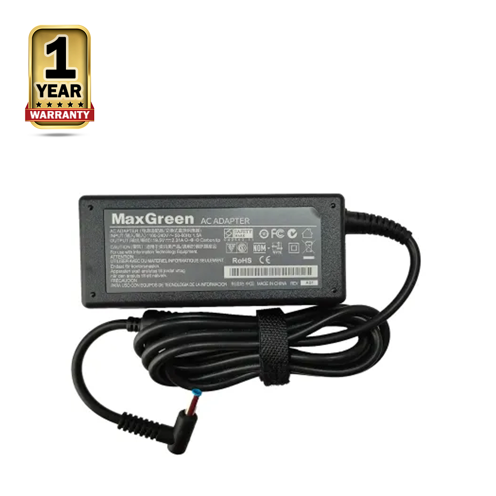 MaxGreen 19.5V 2.31A 45W Blue Pin Laptop Charger Adapter For HP Laptop - Black 