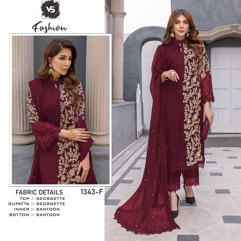 Georgette Embroidery Work Readymade Salwar Kameez for Women - Maroon - HP-M3P-408