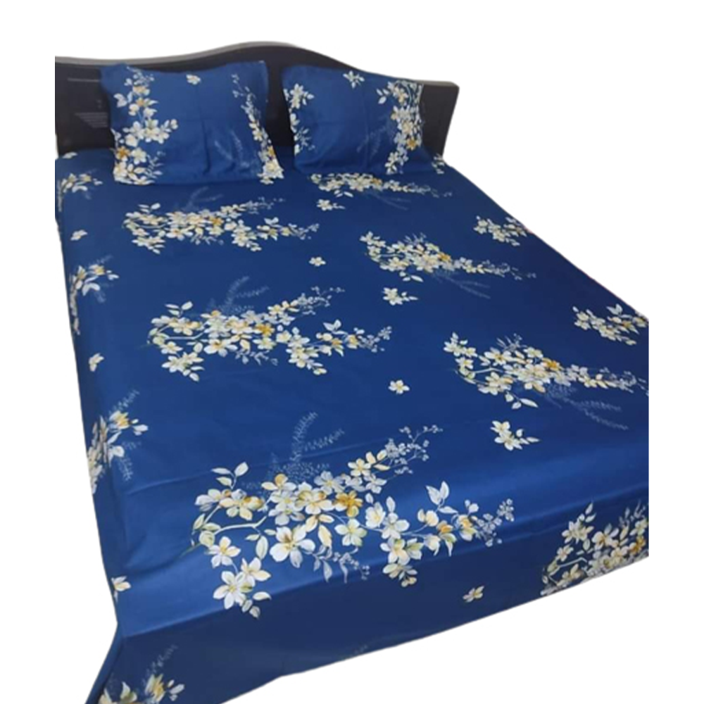 Twill Cotton King Size Bedsheet With 2 Pillow Covers Blue BT233