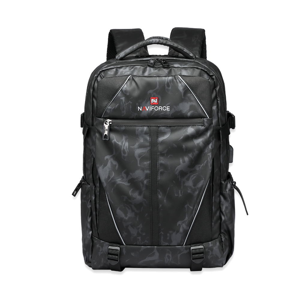 Naviforce NVF6808 Nylon Business Laptop Backpack with USB Charging - Cf Black