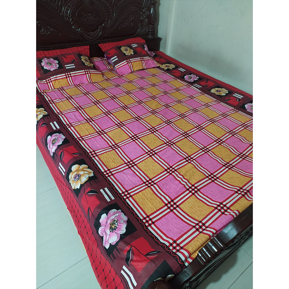 Twill Cotton King Size Double Bed Sheet - Multicolor - BA6