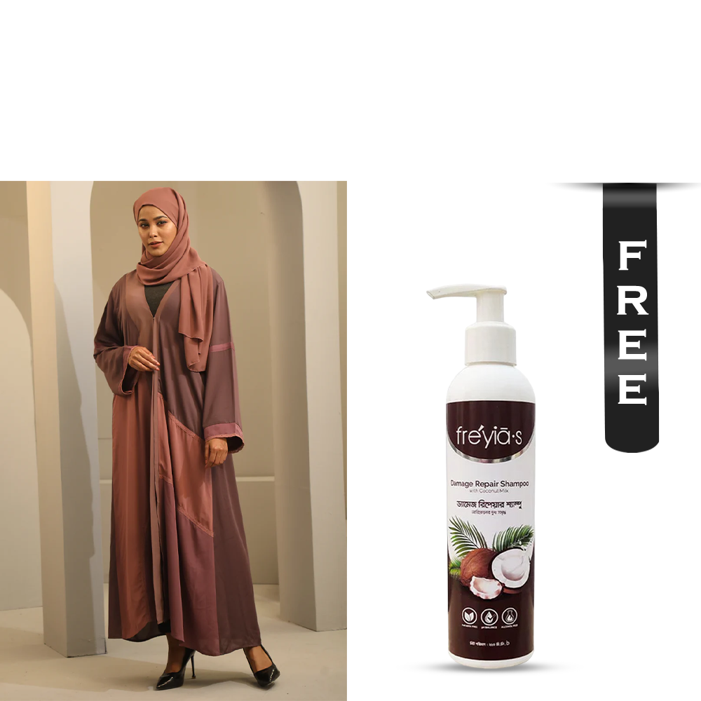 Buy Hiba Cherry Georgette Abaya for Women - 0224 000258 - Mauve and Get Freyias Damage Repair Shampoo with Coconut Milk - 220ml Free