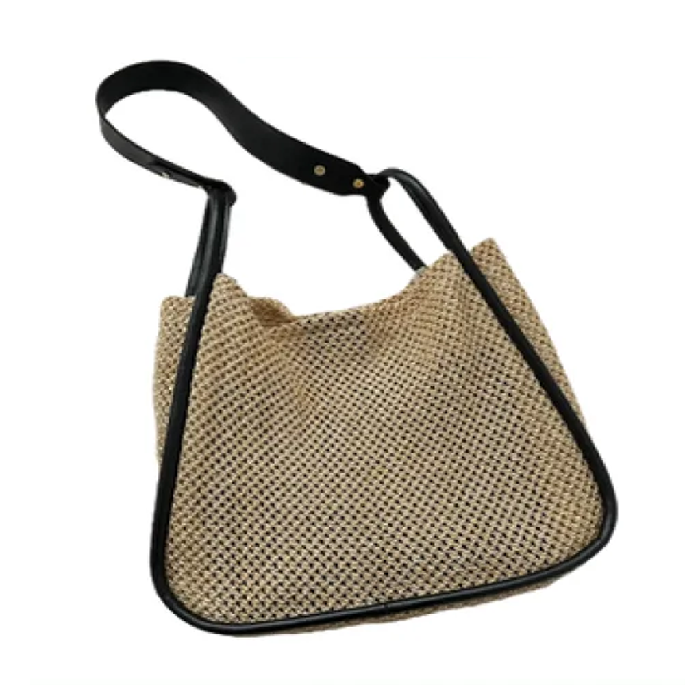 Portable Leisure Straw Woven Shoulder Tote Bag For Women