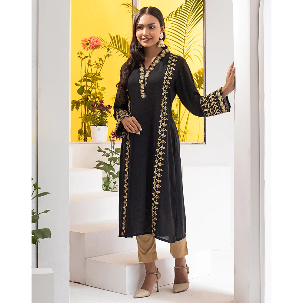 Cherry Georgette Kurti for Women - Black - 1122-000068