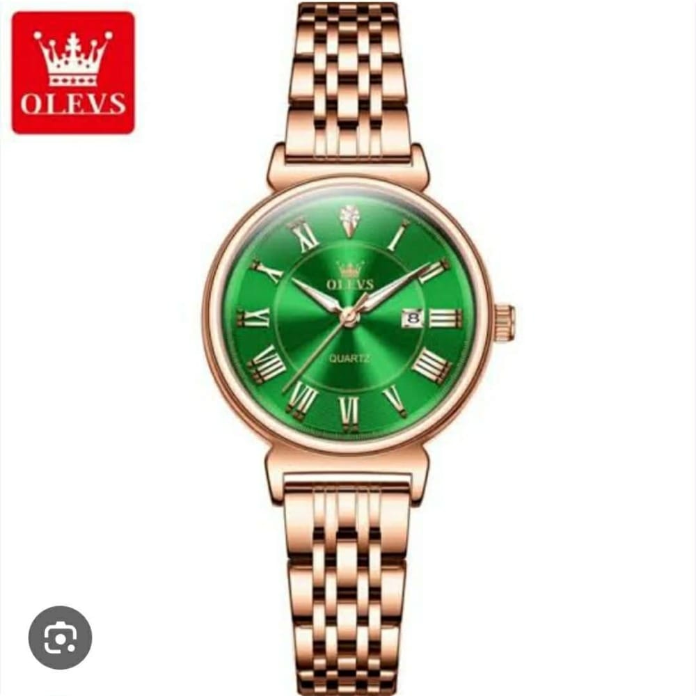 Olevs 9997L RoseGold Stainless Steel Analog Wrist Watch For Women - Green & RoseGold