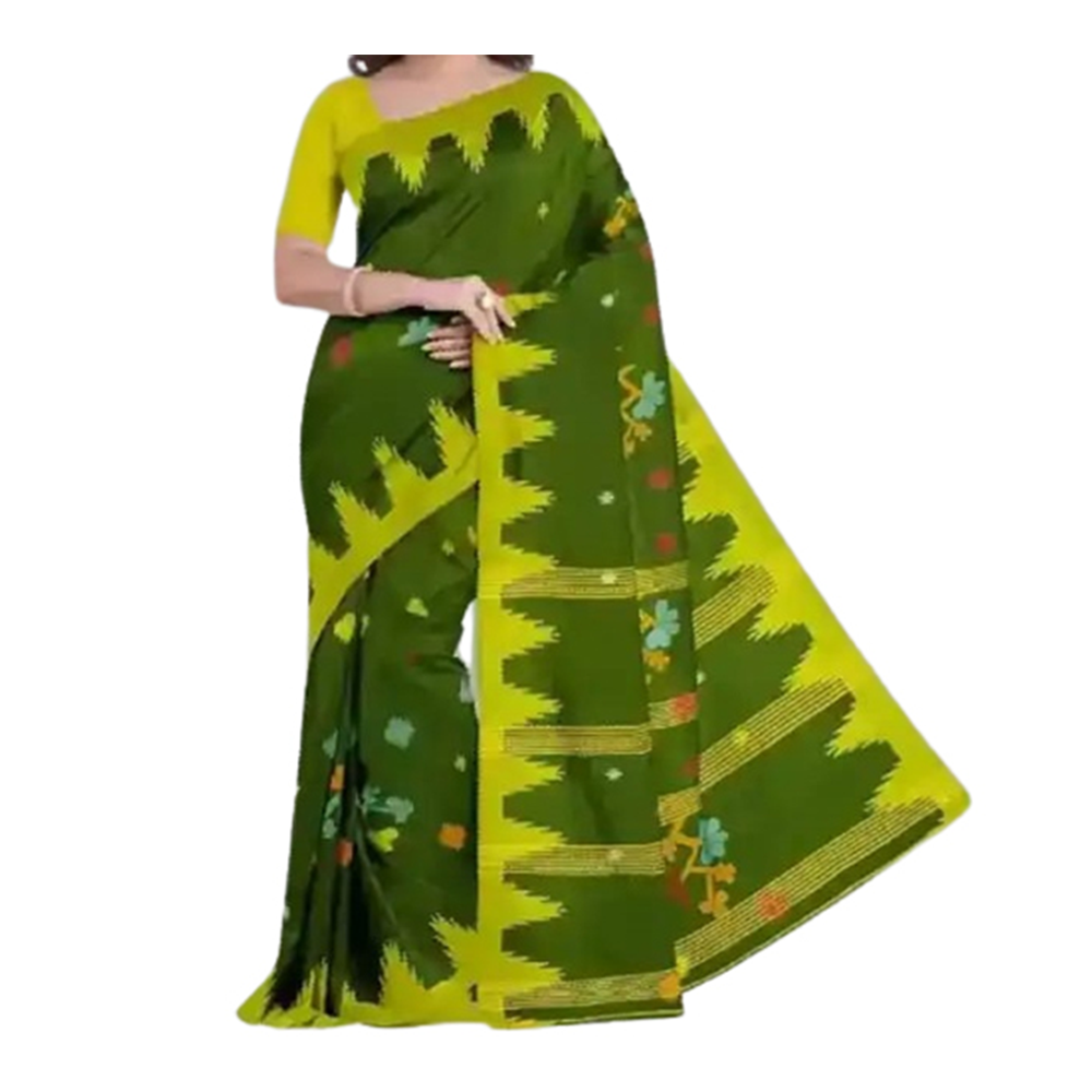 Half Silk Cotton Monipuri Saree For Women - Green - SP-H13