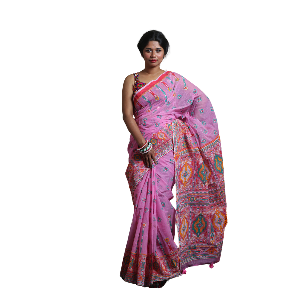 Skin Print Silk Cotton Saree For Women - Sky Magenta - SC26