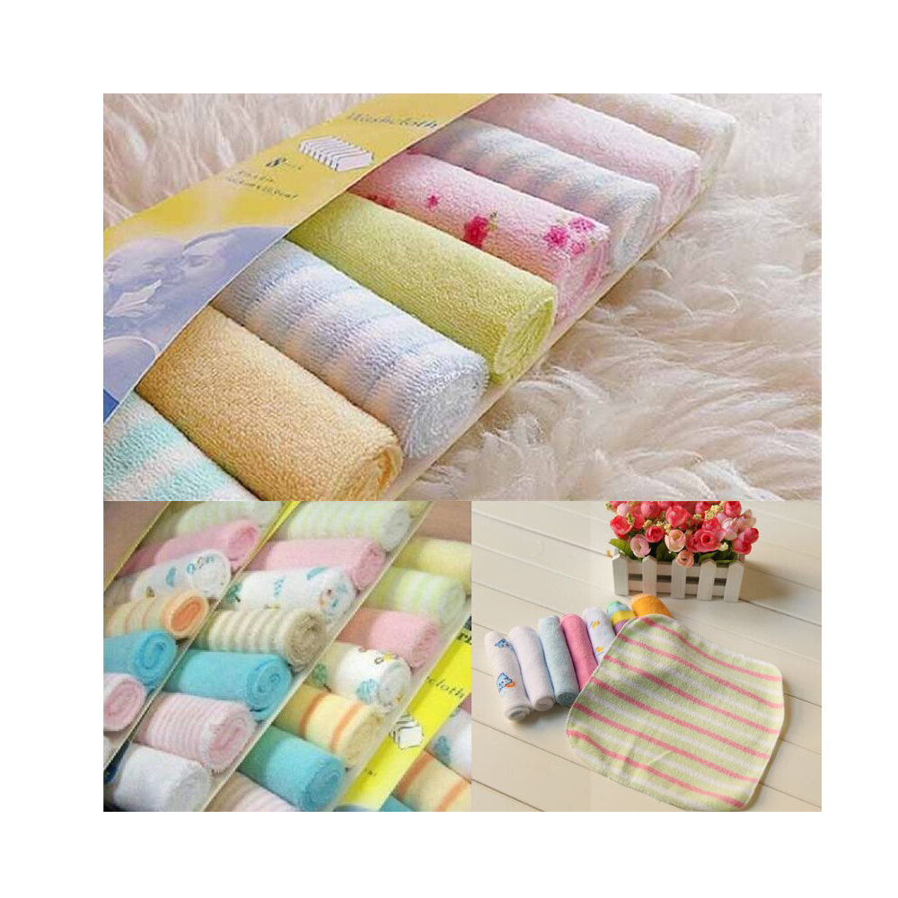 Pack of Soft Cotton Baby Handkerchief or Towel - 8pcs - Multicolor