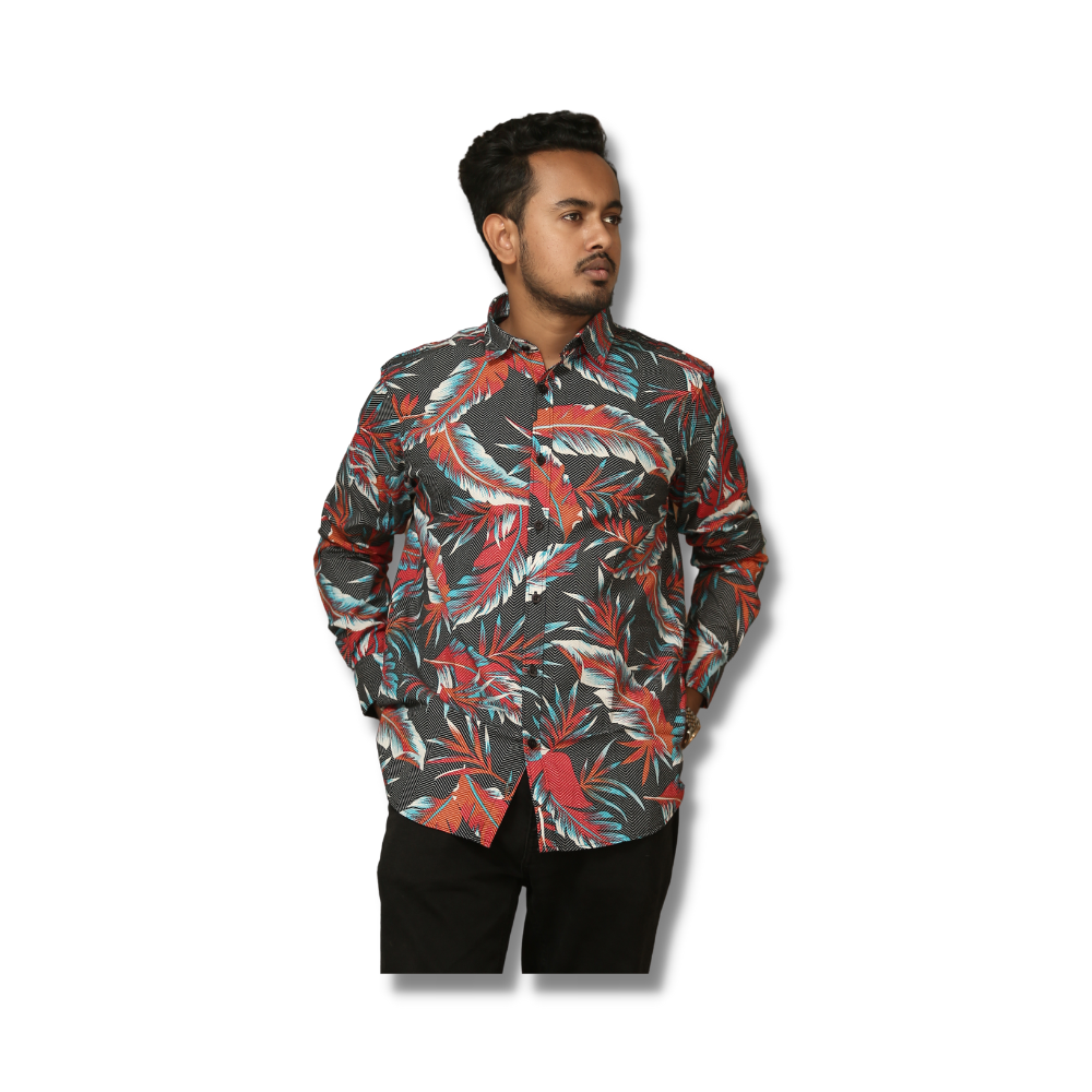 Printed Slim Fit Full Sleeve Casual Shirt For Men - Black & Red