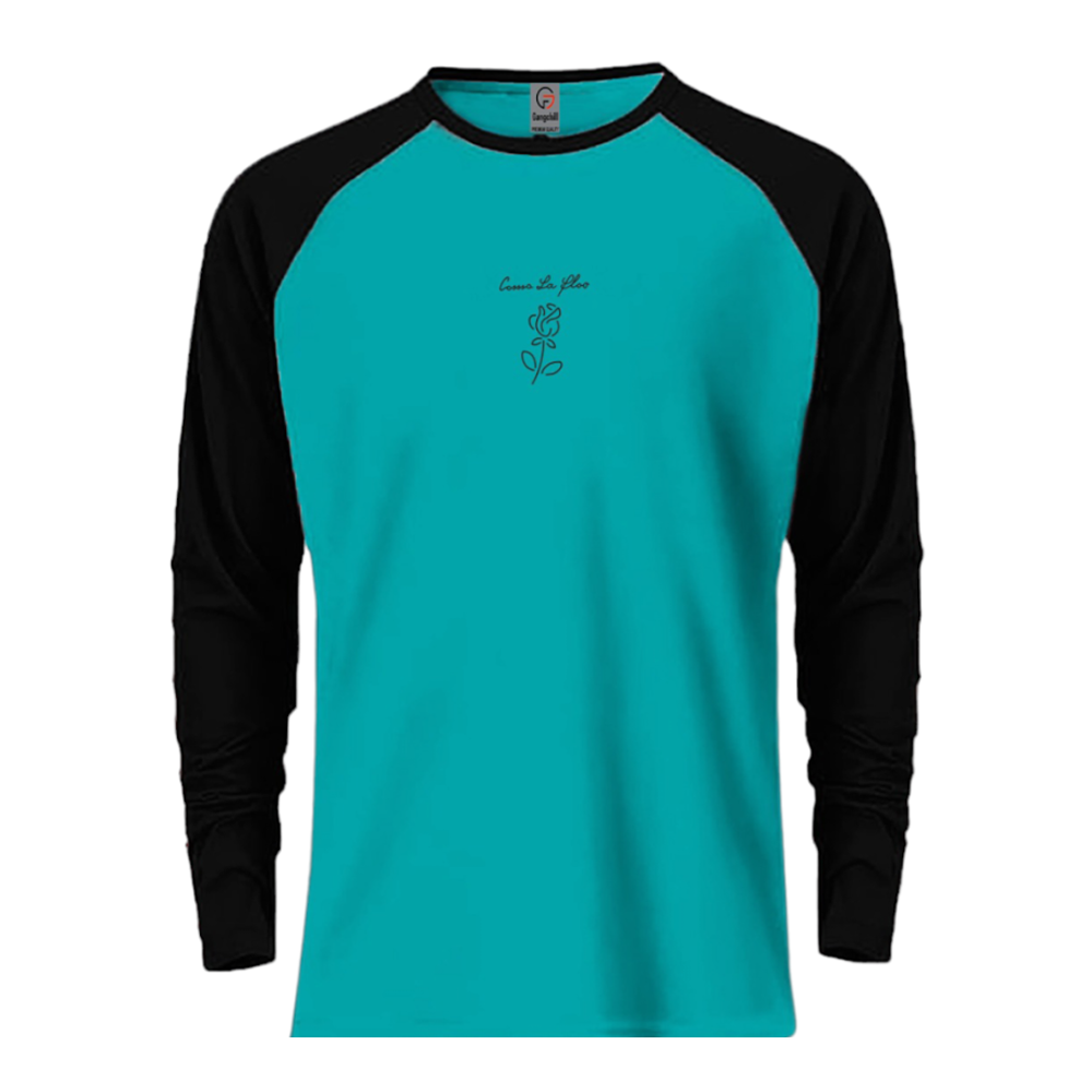 Cotton Premium Full Sleeve T-Shirt for Men - Cyan and Black - R009