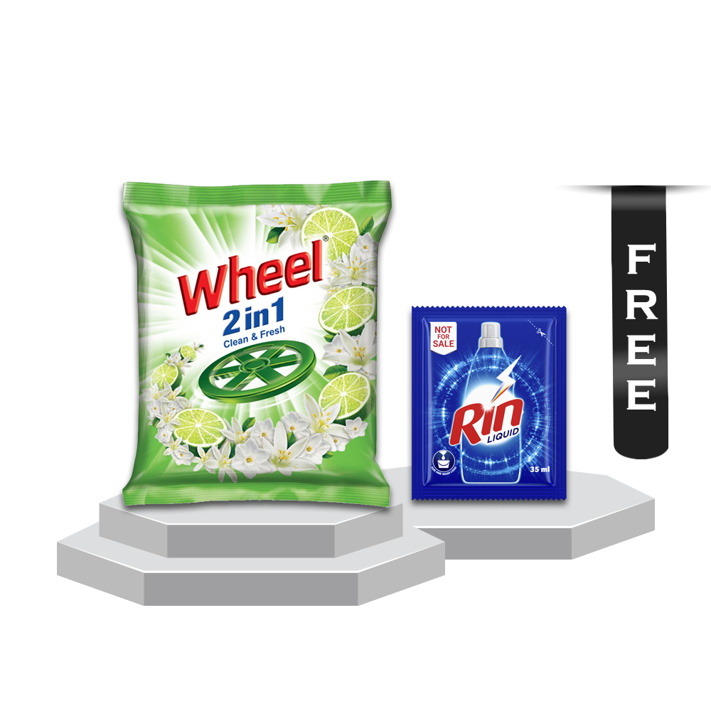 Wheel Washing Powder 2 in 1 Clean and Fresh - 2Kg with Rin Liquid - 35ml Free