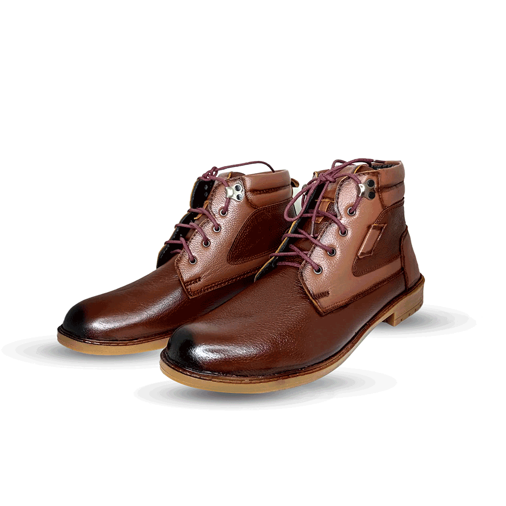 Leather High Neck Boots For Men - Chocolate - BW10631