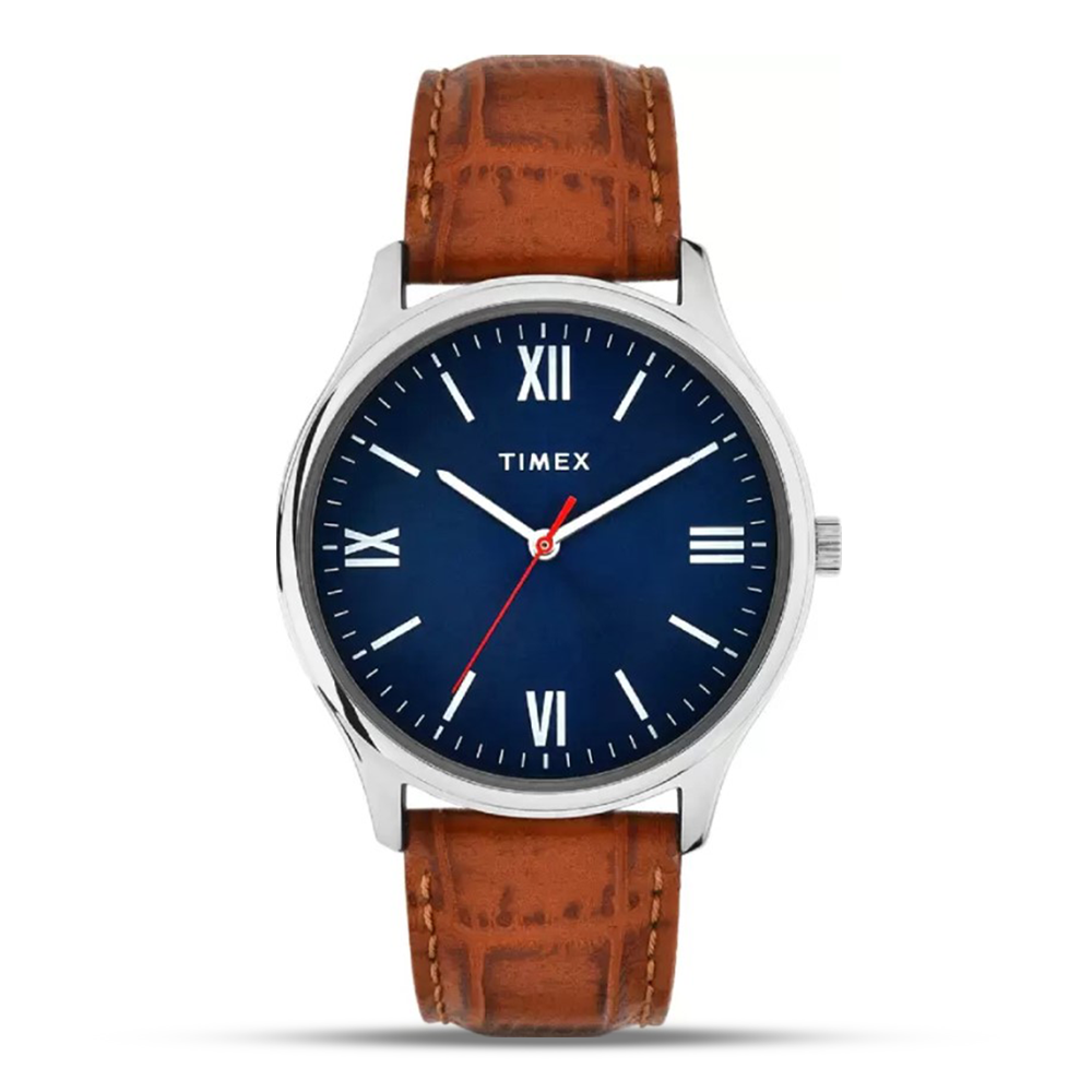 Timex Leather Quartz Analog Watch For Men - Blue Brown - TW0TG7301