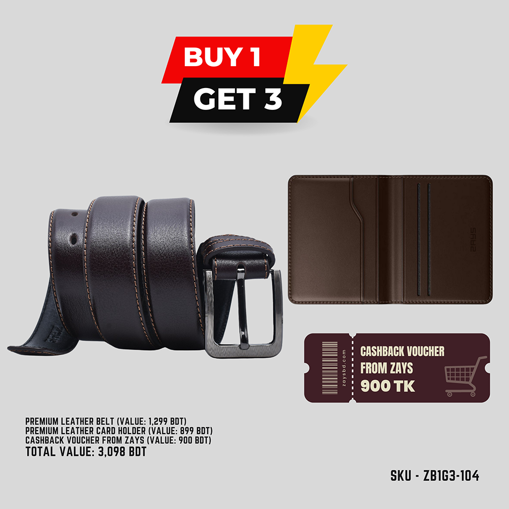 Buy 1 Get 3 Leather Belt and Free Leather Card Holder Wallet and Cashback Voucher - Chocolate - ZB1G3-104