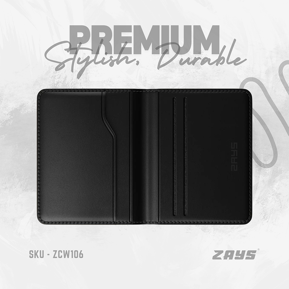 Zays Leather Handcrafted Mini Card Holder Wallet - Black - ZCW106