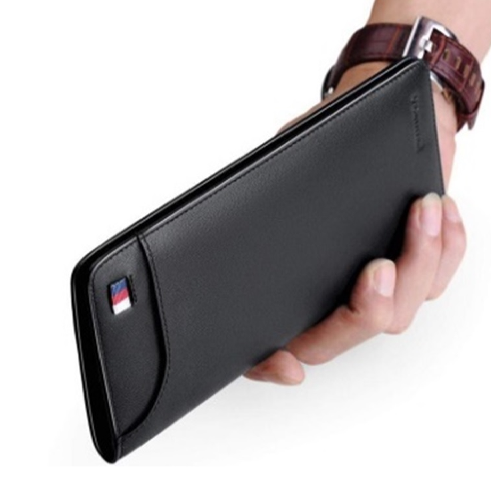 Artificial Leather Long Wallet For Men - Black 