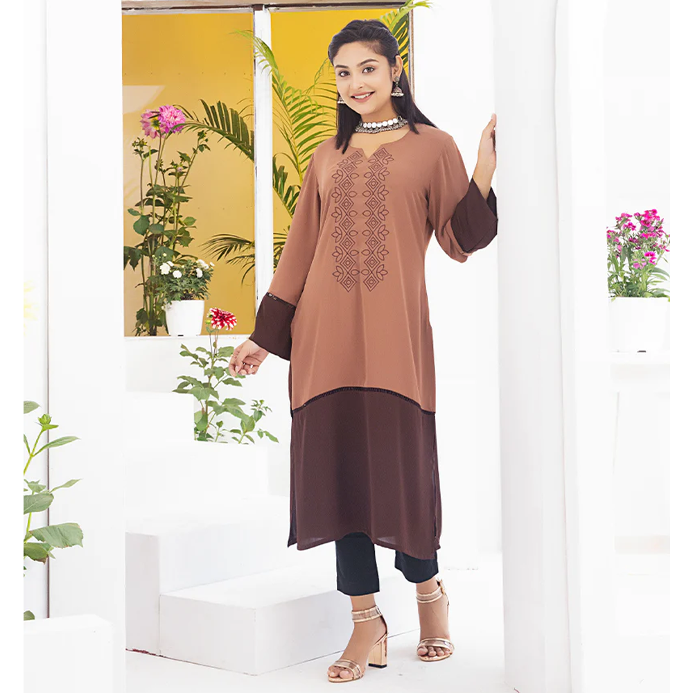 Cherry Georgette Kurti for Women - Light Brown - 1222-000099