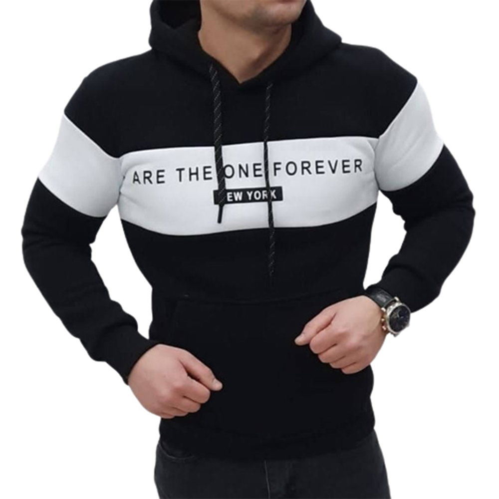 Cotton Winter Hoodie For Men - Black and White - H-256