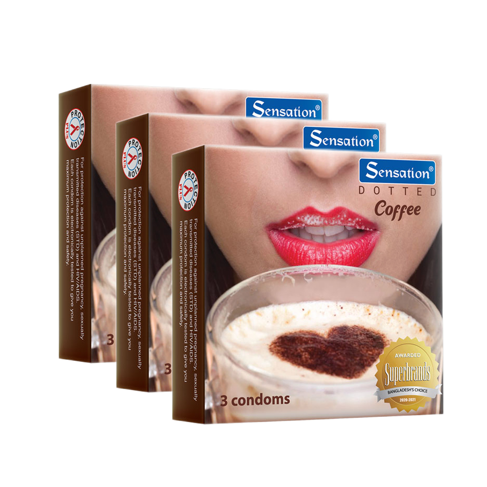 Sensation - Dotted Coffee Condom - Combo Pack - 3 Packs - 3x3=9pcs