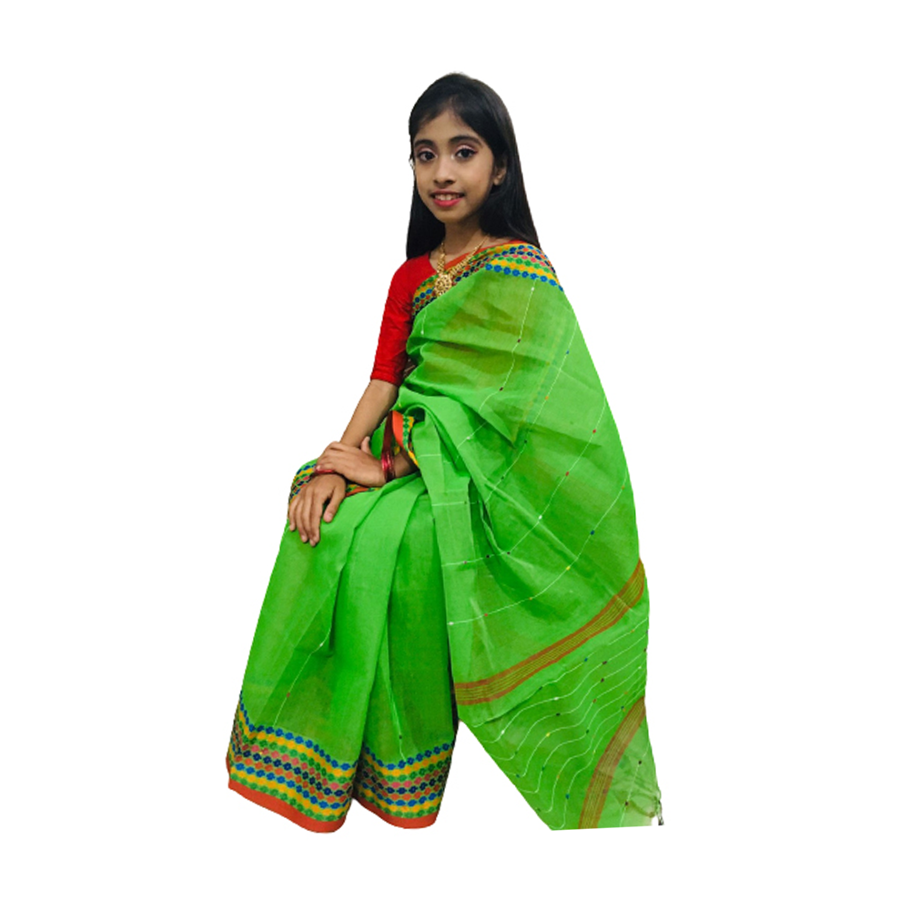 Premium Quality Baby Jamdani Saree - Green - SM-03