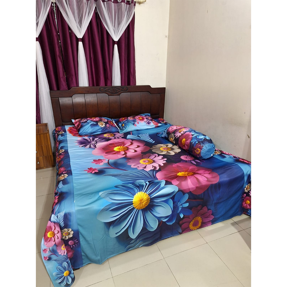 China Cherry Cotton King Size 3D Design Bedsheet With Pillow Covers - Multicolor - HS-00059