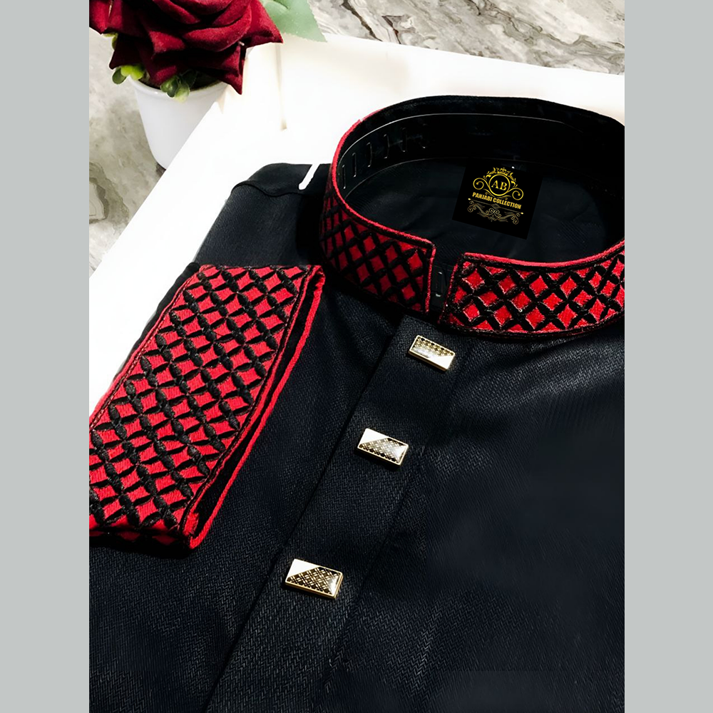 Cotton Panjabi For Men - Black - osn-12