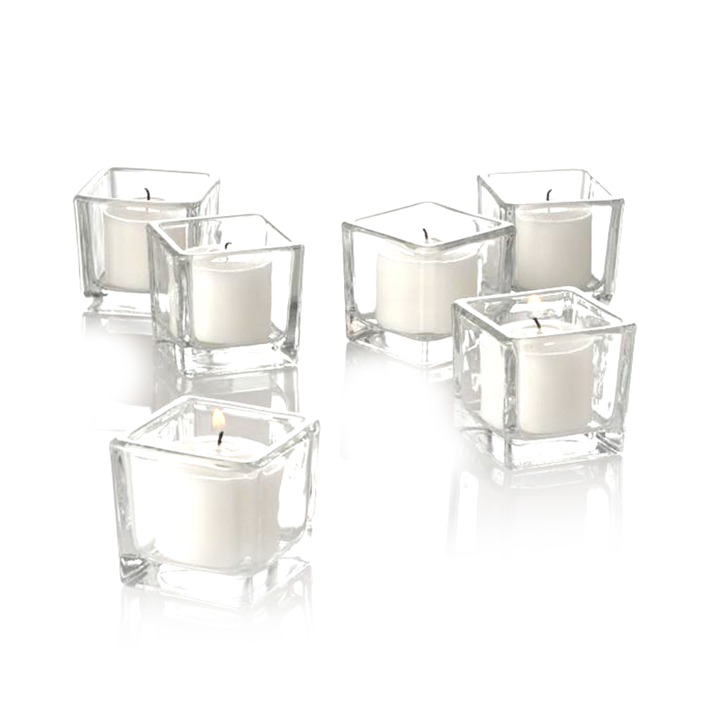 Set of 6 Square Glass Taper Candle Holder 