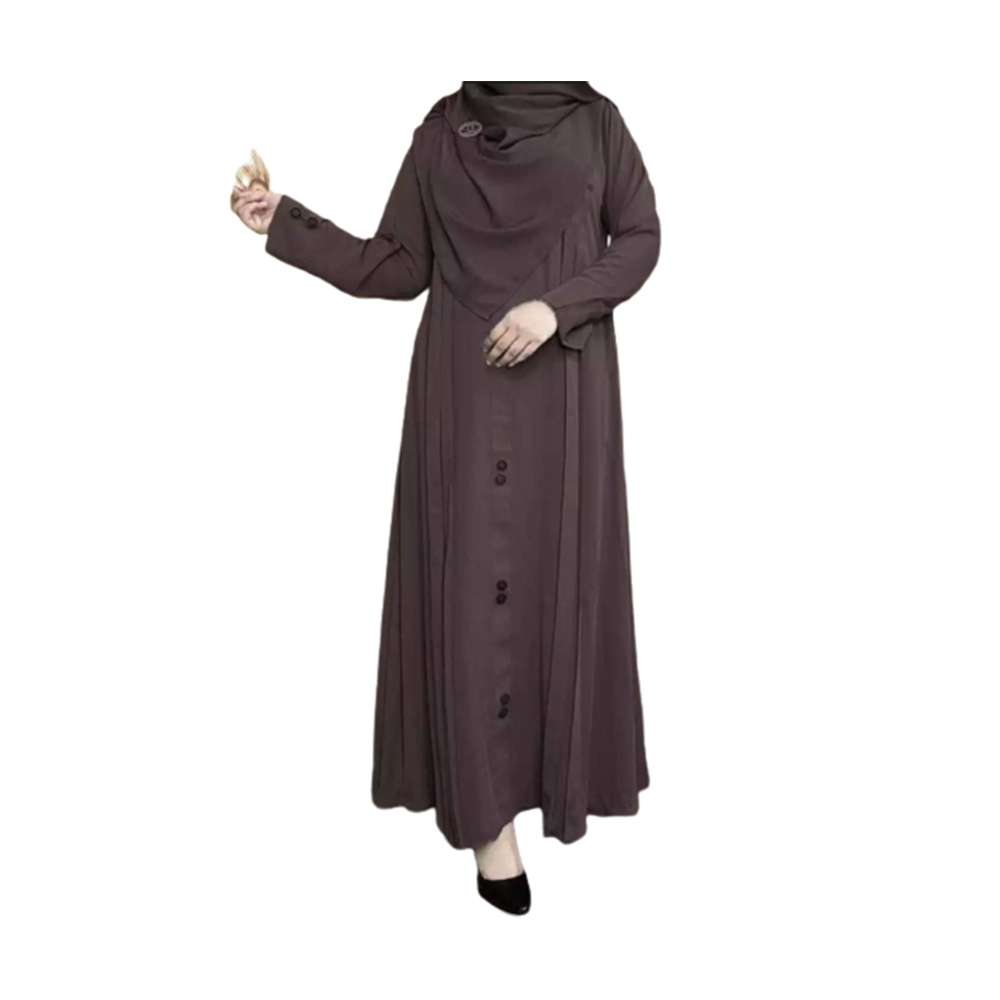 Dubai Cherry Button Design Burka For Women - Chocolate - BK-26