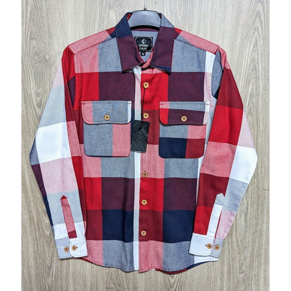 Flannel Cotton Check Double Pocket Casual Shirt - Multicolor - SP0058