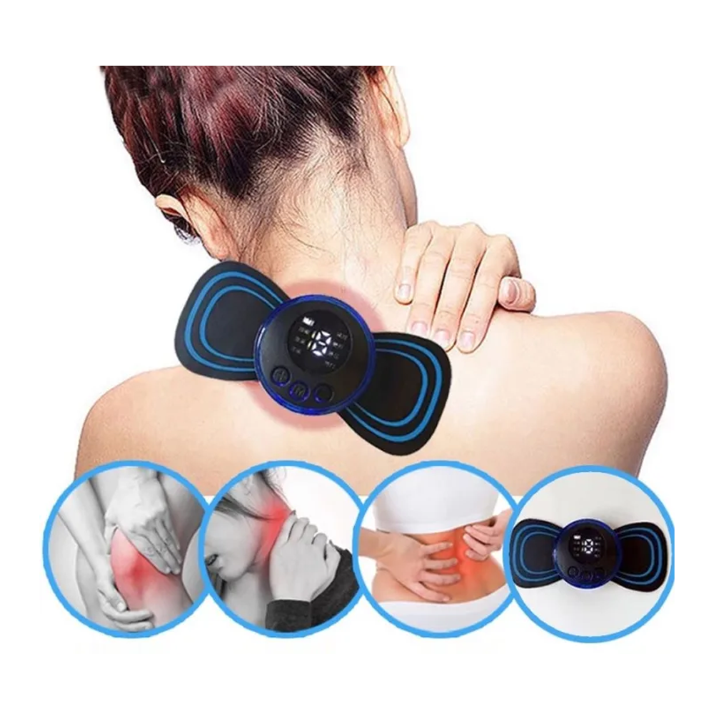 Portable Mini Electric Neck Pain Relief Back Meridian Massager - Black
