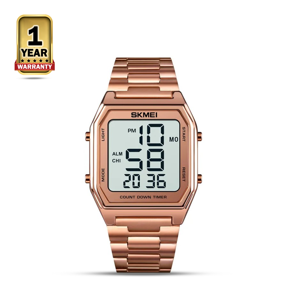 SKMEI 1735 Stainless Steel Digital Watch For Men - White and Rose Gold