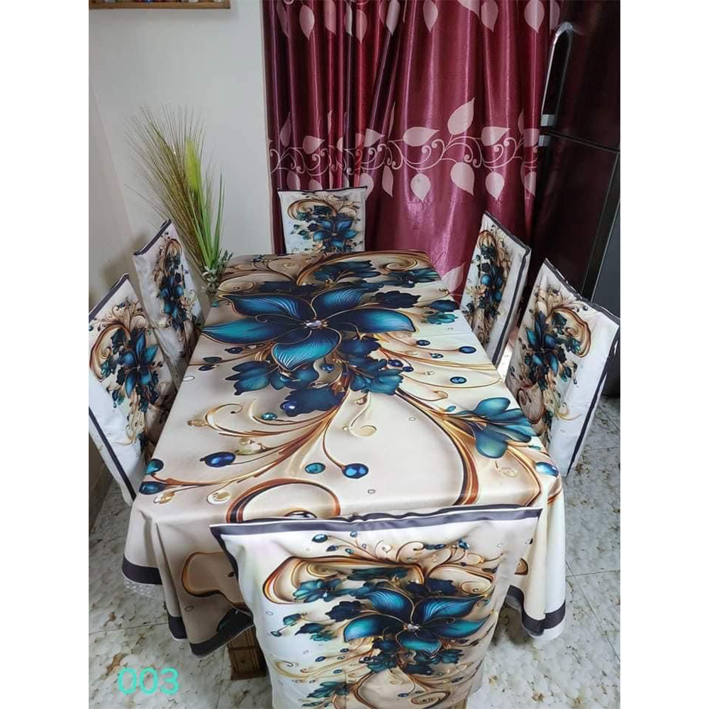 Korean Velvet 3D Print Dining Table Cloth and Chair Cover Set 7 In 1 - HS 00090