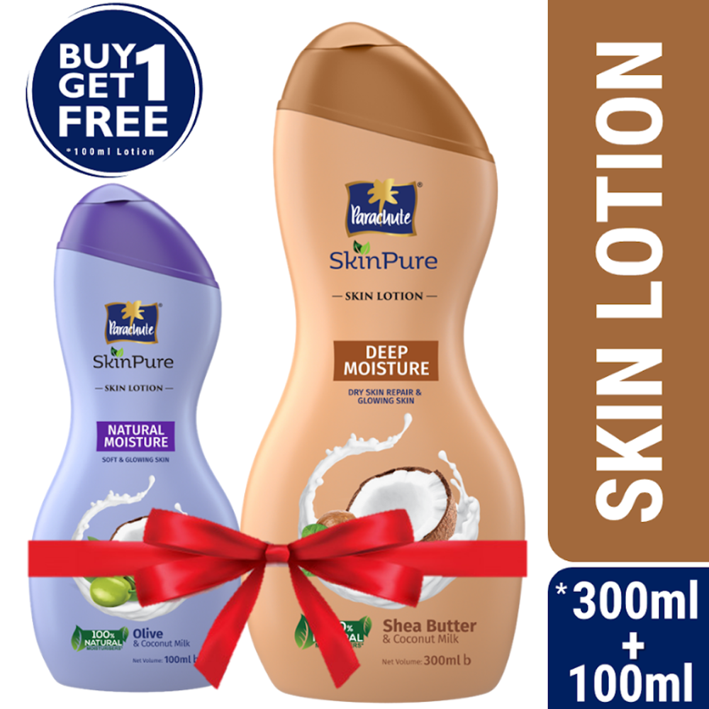 Parachute SkinPure Skin Lotion Deep Moisture - 300ml With Natural Moisture Lotion - 100ml Free - EMB131