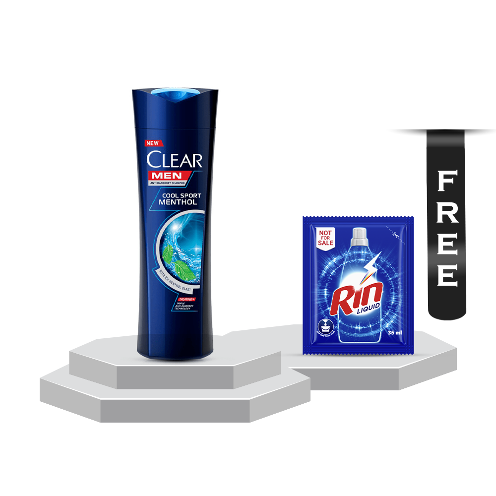 Clear Man Cool Sport Menthol Anti Dandruff Shampoo - 330ml With Rin Liquid - 35ml Free