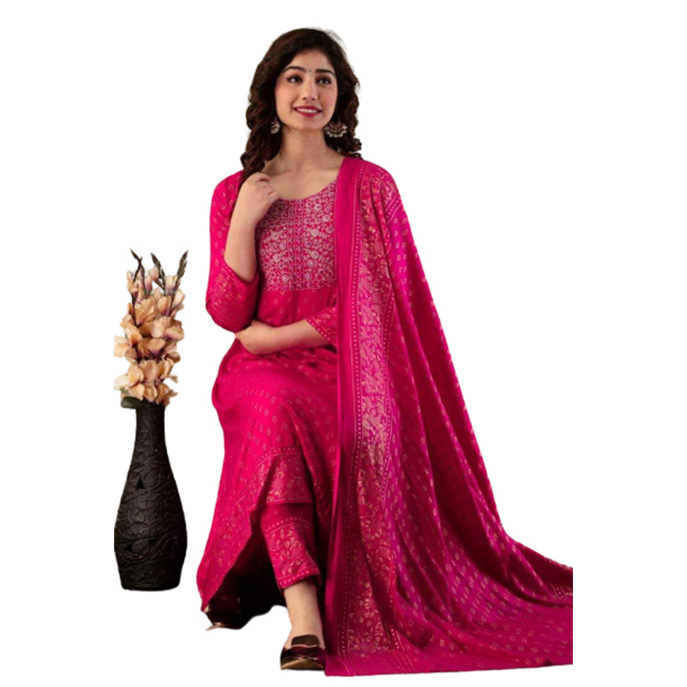 Unstitched Cotton Skin Print Salwar Kameez For Women - Pink - 3C-92