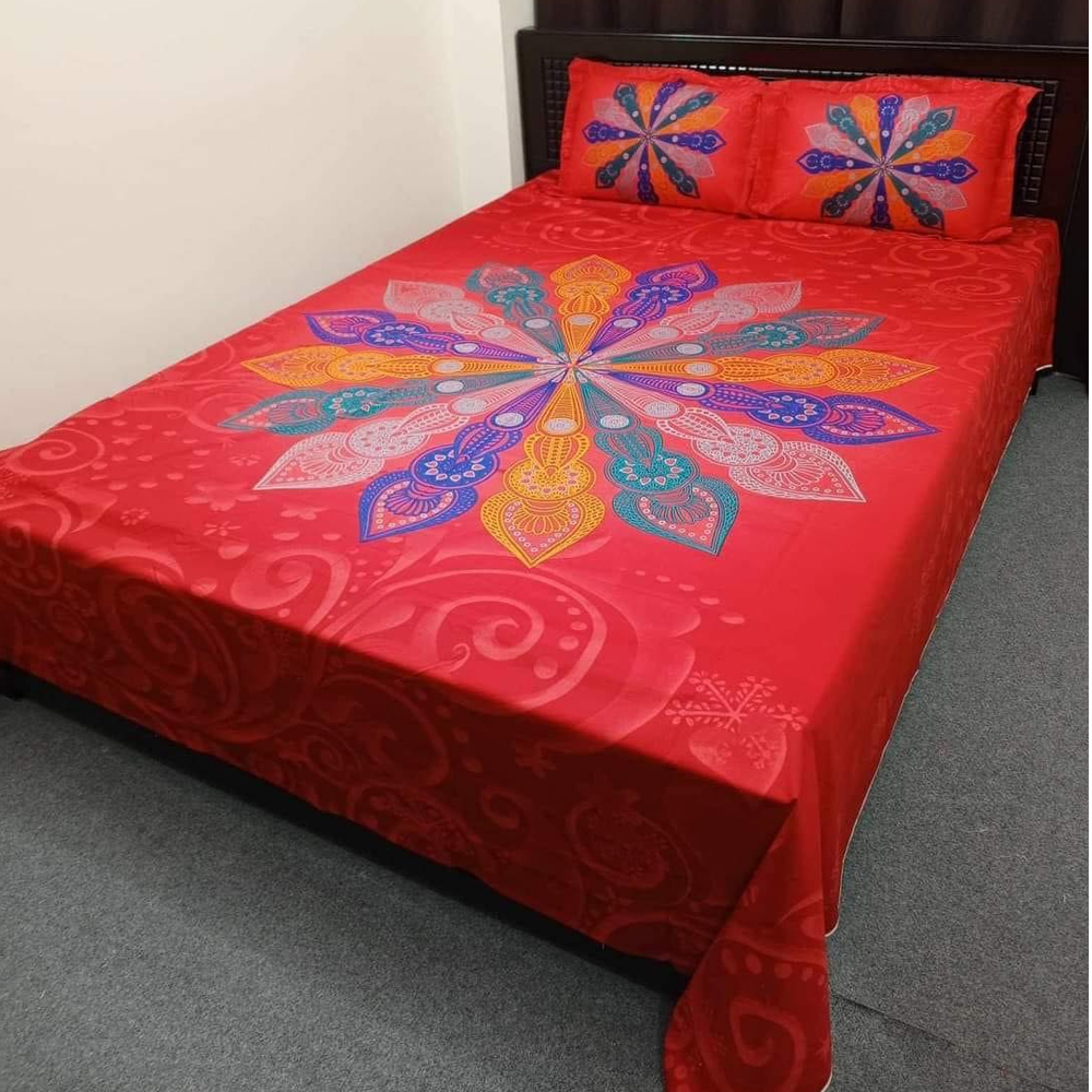 Panel Cotton King Size Bedsheet With Pillow Cover - Multicolor - 192464