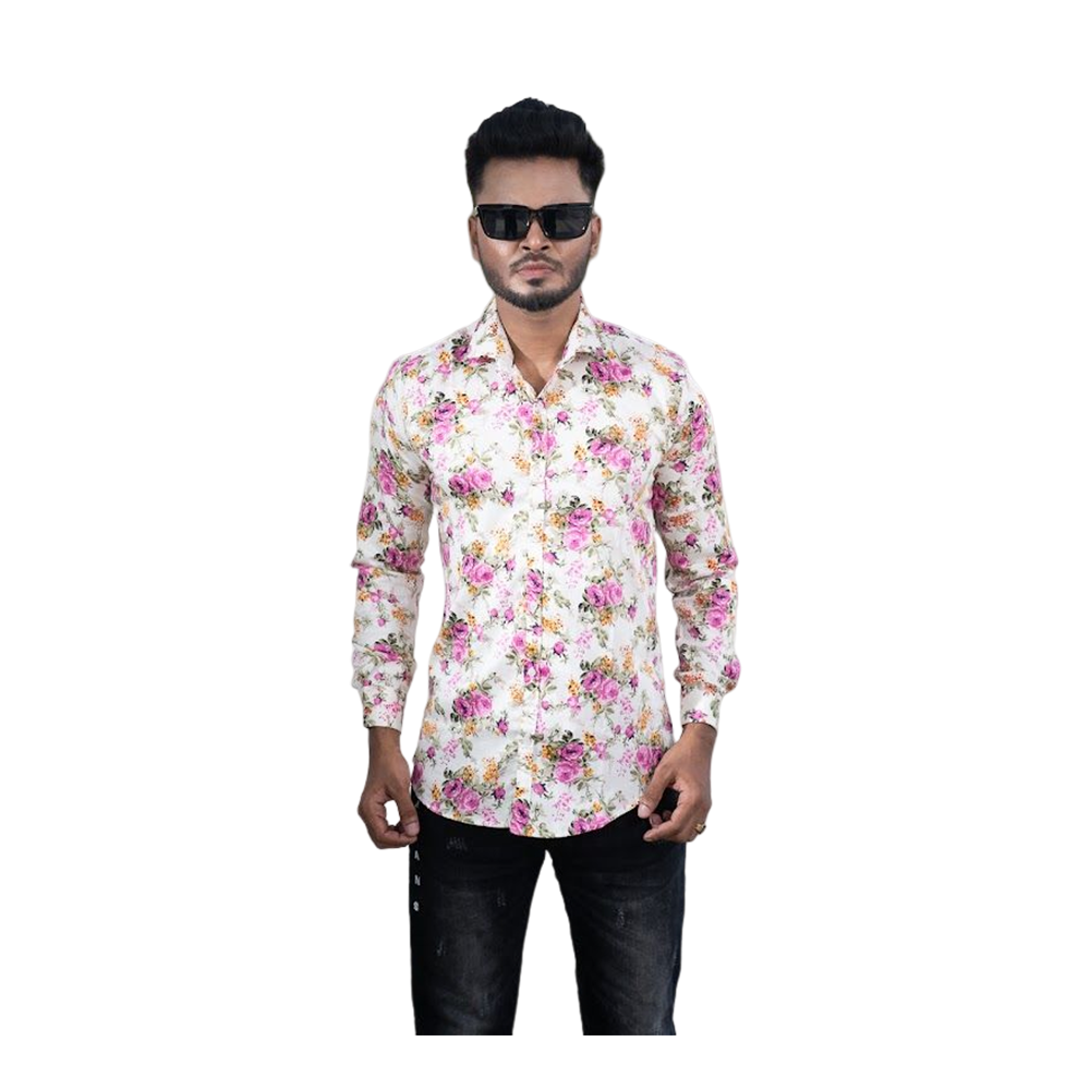 Westeen Cotton Rose Printed Casual Slim Fit Full Sleeve Shirt for Men - Multicolor - 1010704