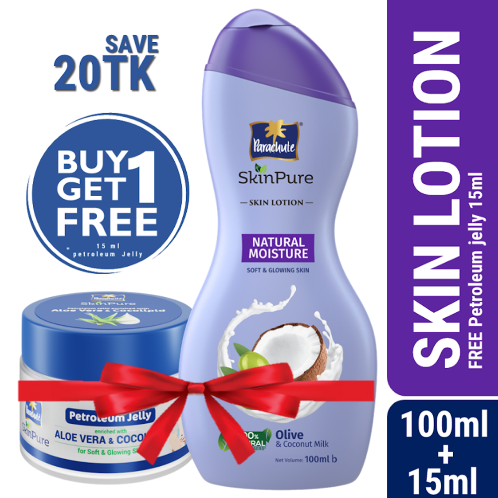 Parachute SkinPure Skin Lotion Natural Moisture - 100ml With Petroleum Jelly - 15ml Free - EMB125