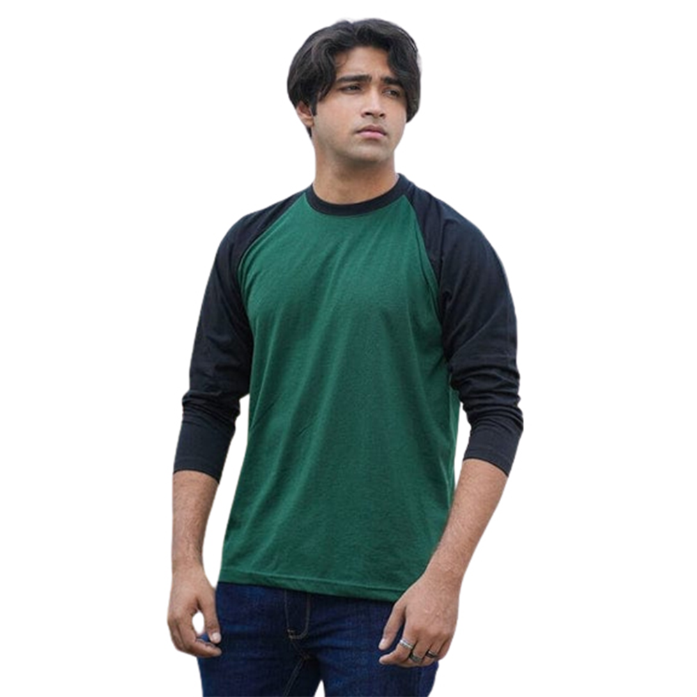 Cotton Winter Full Sleeve T-Shirt For Men - Green and Black - FT-36