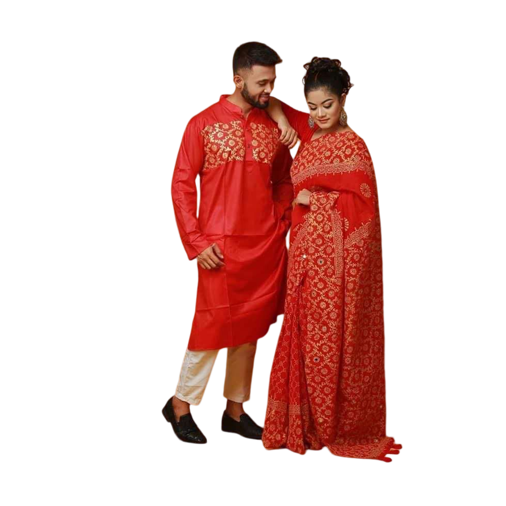 Matching Couple Dress Panjabi with Pajama for Men and Saree for Women