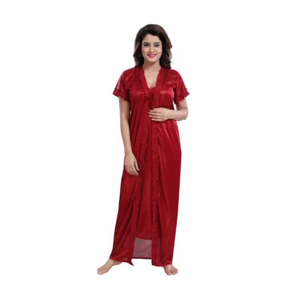 Silk Cotton 4 Part Night Dress For Women 