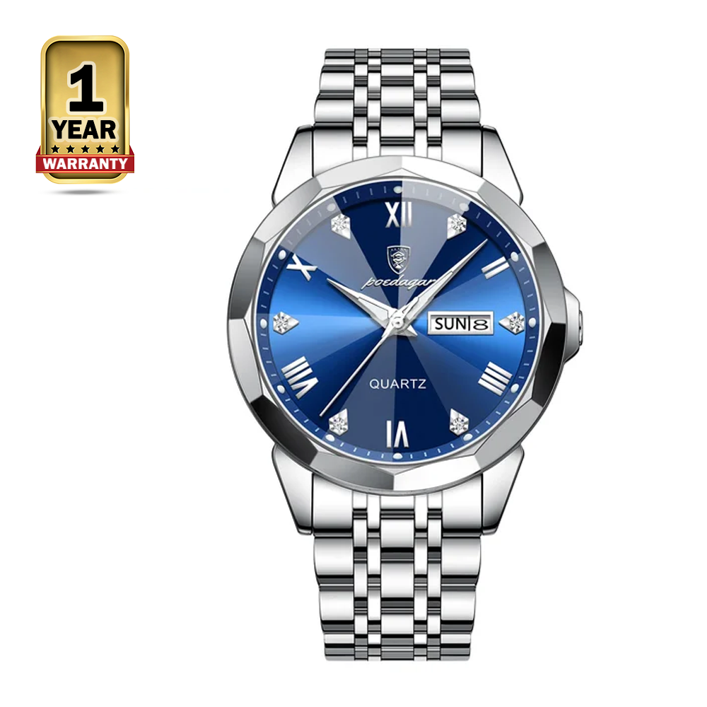 POEDAGAR 810 Quartz Stainless Steel Watch For Men - Silver Blue