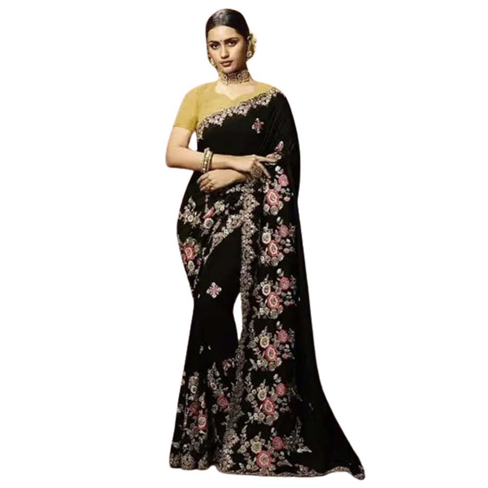 Weightless Georgette Saree With Blouse Piece For Women - Coffee - SJ-80