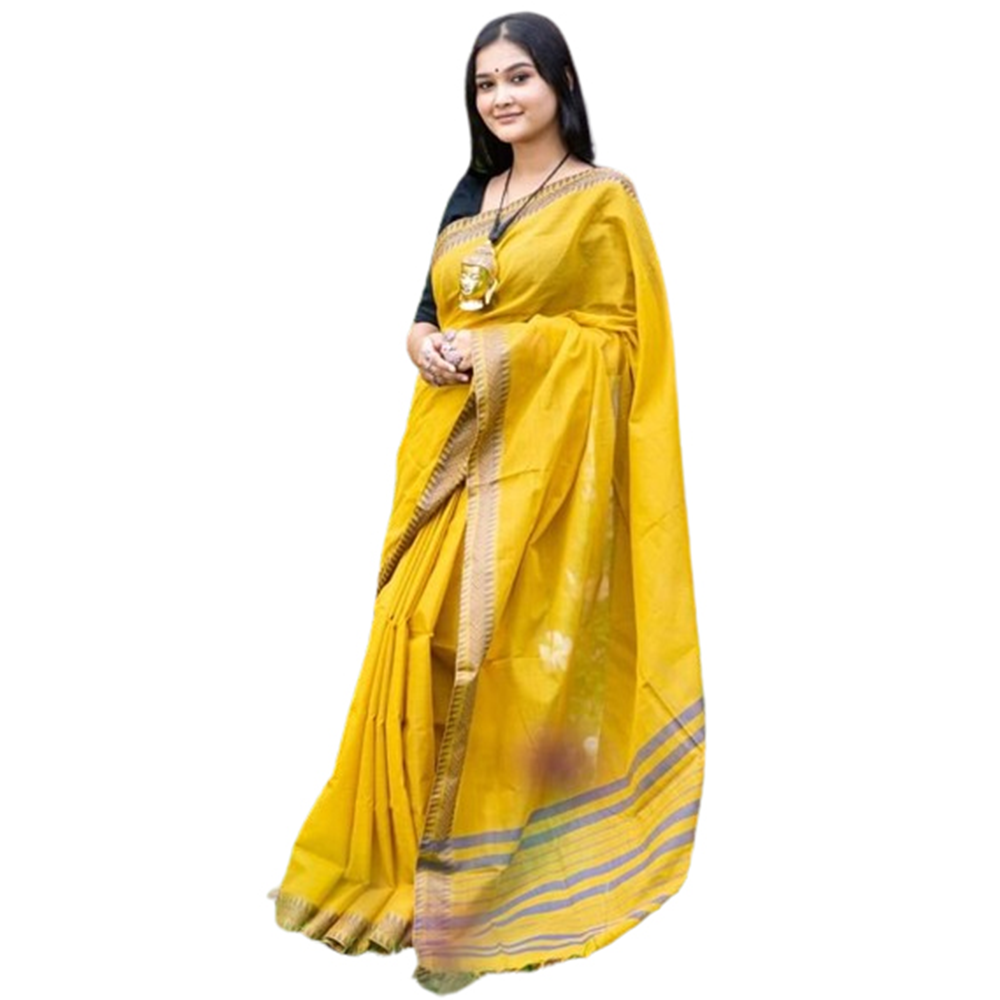 Cotton Aarong Sarees For Women - Yellow - SP-H19