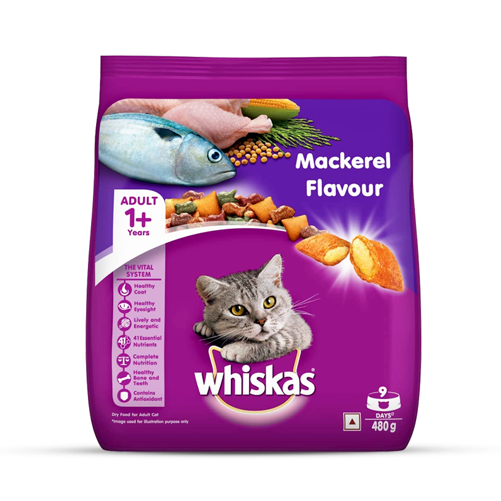 Whiskas Mackerel Flavor Food for Adult Cat - 1+ Years - 480gm